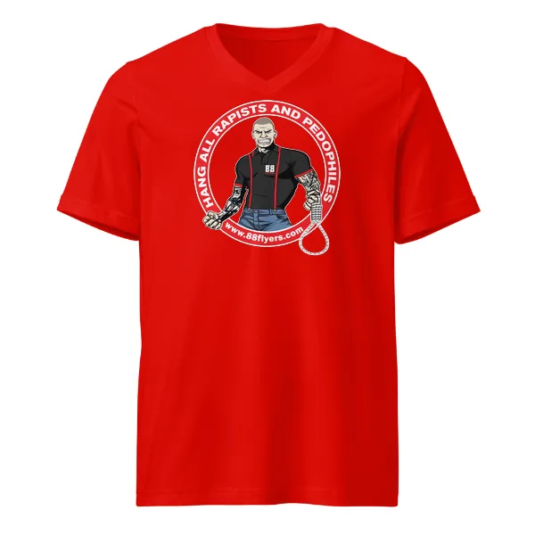 Hang All Rapists and Pedophiles - Mens • T-shirt • V-neck • Basic - Image 3