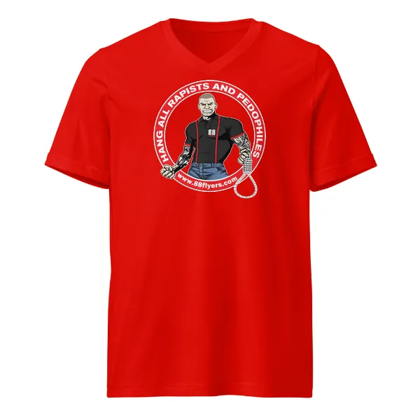 Hang All Rapists and Pedophiles - Mens • T-shirt • V-neck • Premium - Image 3