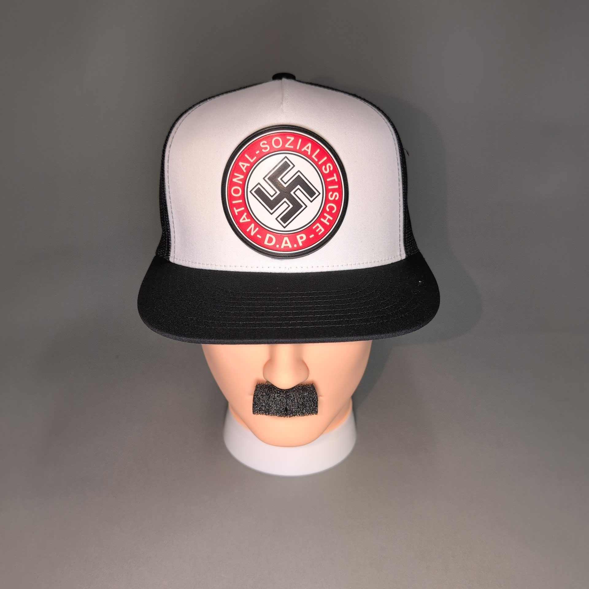 NSDAP Logo • PVC Patch • White / Black Flat Bill Trucker Cap
