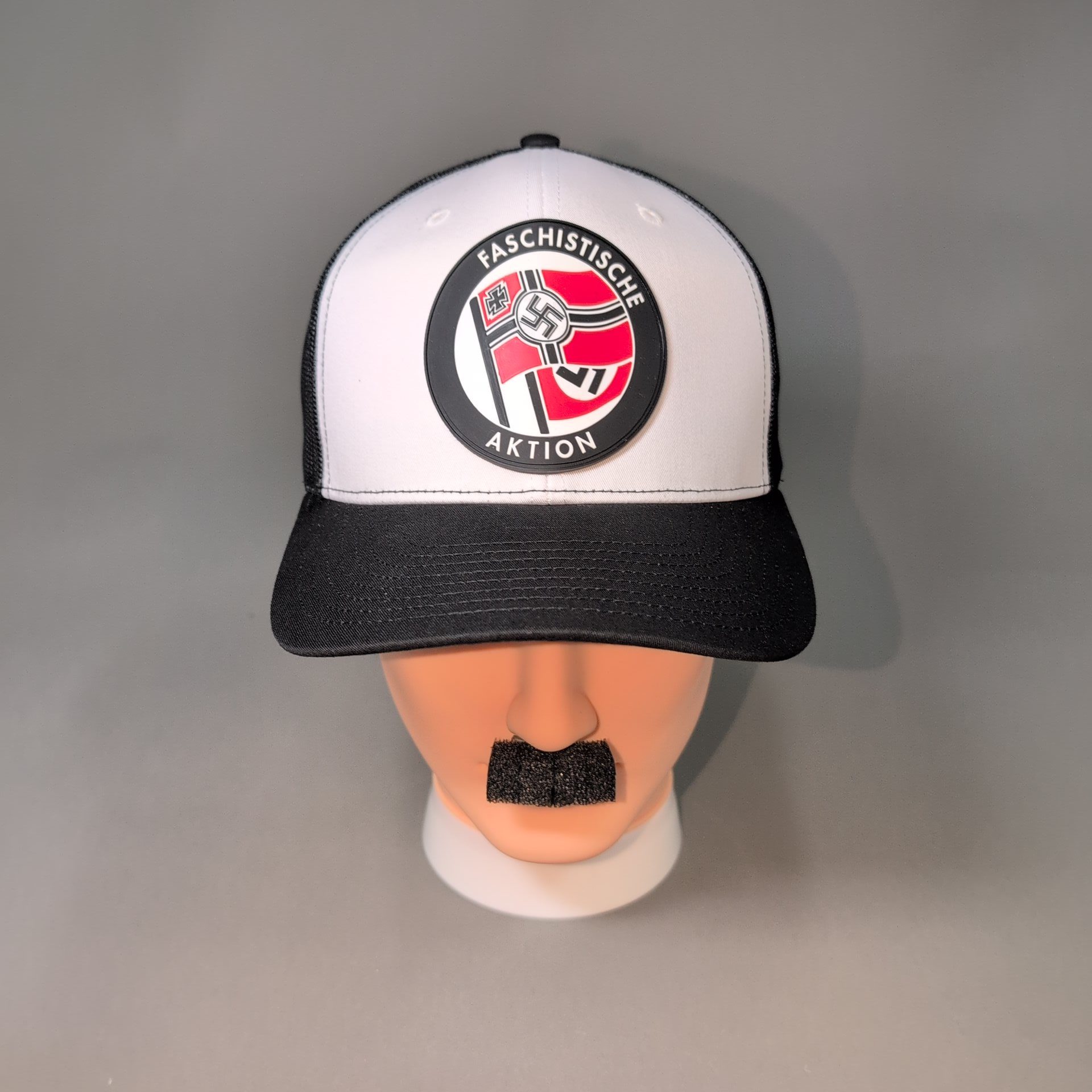 Fascist Action • PVC Patch • White / Black Curved Bill Trucker Cap
