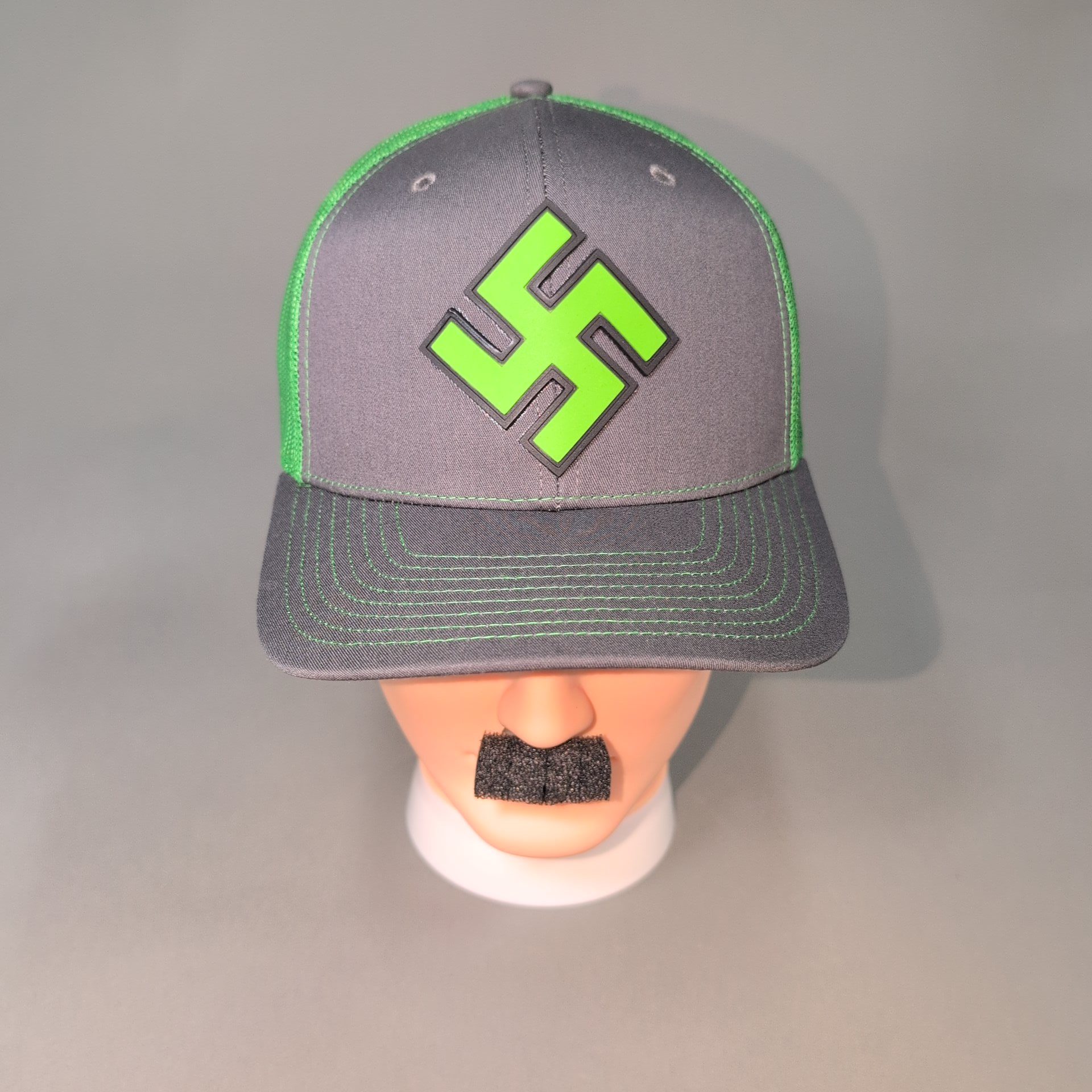 Neon Green Swastika • PVC Patch • Gray / Neon Green Curved Bill Trucker Cap