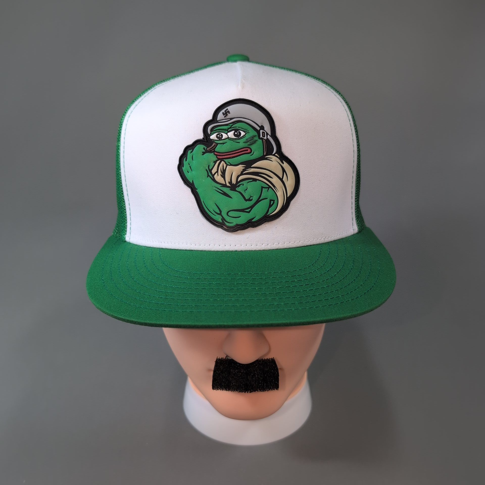 Nat Soc Pepe • PVC Patch • White / Green Flat Bill Trucker Cap