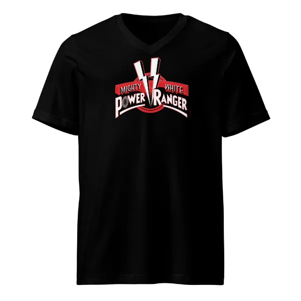 Mighty White Power Ranger - Black Sun - Mens • T-shirt • V-neck • Premium
