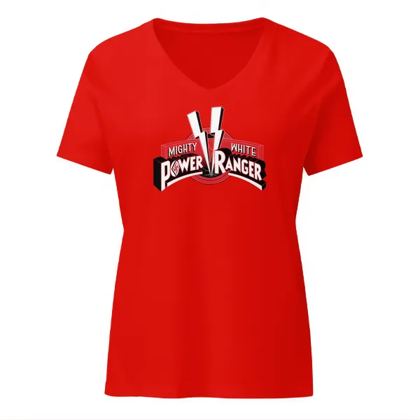 Mighty White Power Ranger - Swastika - Ladies • T-shirt • V-neck • Premium - Image 3